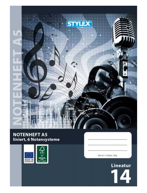 Notenheft, DIN A5, 16 Blatt, hochkant