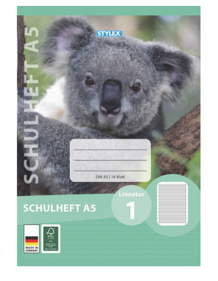 Stylex Schulheft, Lineatur 1, DIN A5, 16 Blatt