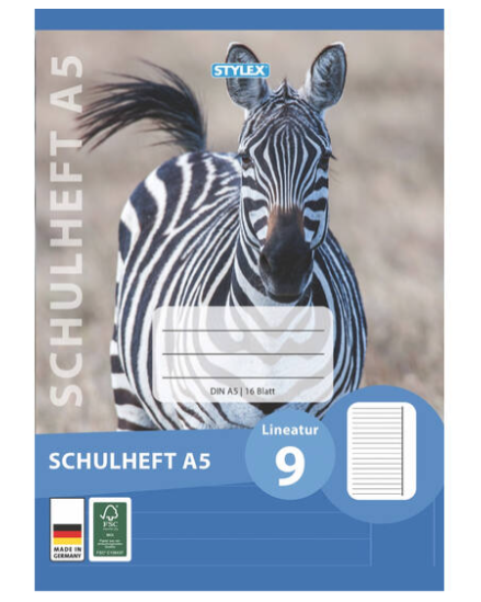 Stylex Schulheft, Lineatur 9, DIN A5, 16 Blatt