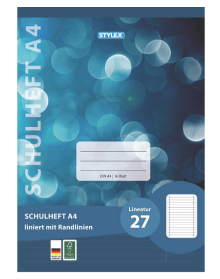 Stylex Schulheft, Lineatur 27, DIN A4, 16 Blatt