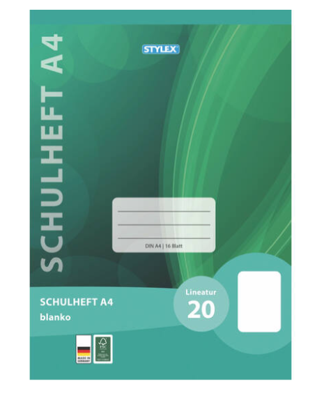 Stylex Schulheft, Lineatur 20, DIN A4, 16 Blatt