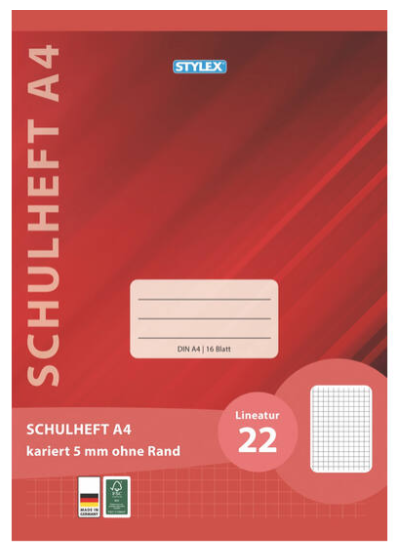 Stylex Schulheft, Lineatur 22, DIN A4, 16 Blatt