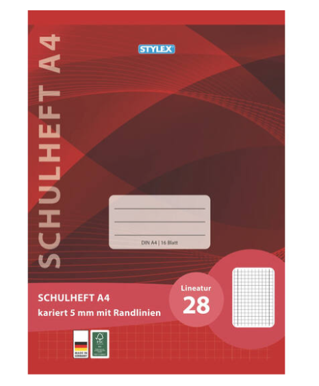 Stylex Schulheft, Lineatur 28, DIN A4, 16 Blatt