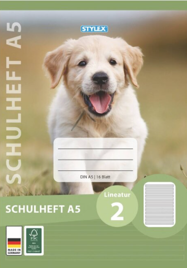 Stylex Schulheft Lineatur 2, DIN A5, 16 Blatt